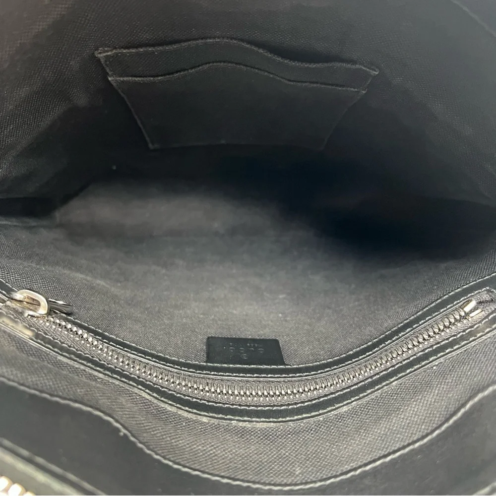 GUCCI GG SUPREME BLACK MONOGRAM WEB FLAT MESSENGER BAG